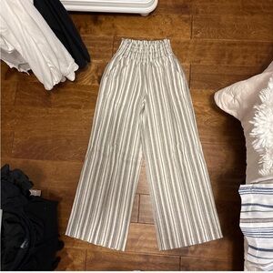 Striped High-Waist Wide Leg Pants - Neutral Stripes
